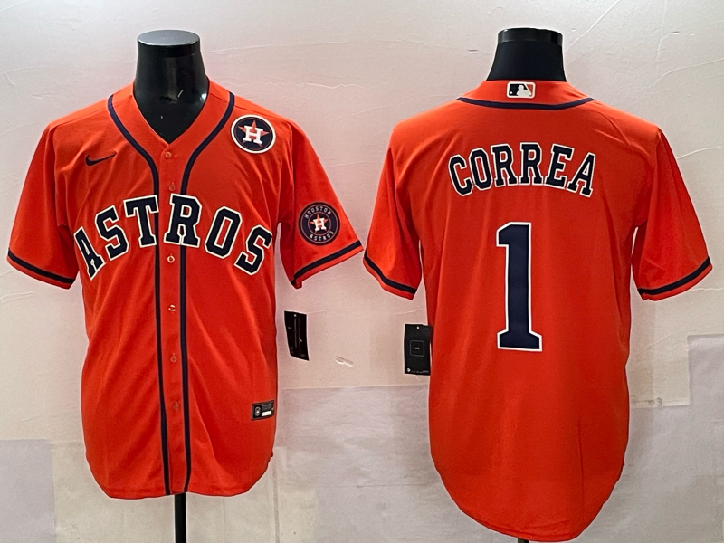 Men 2025 Houston Astros 1 Correa orange Nike MLB Jersey 003